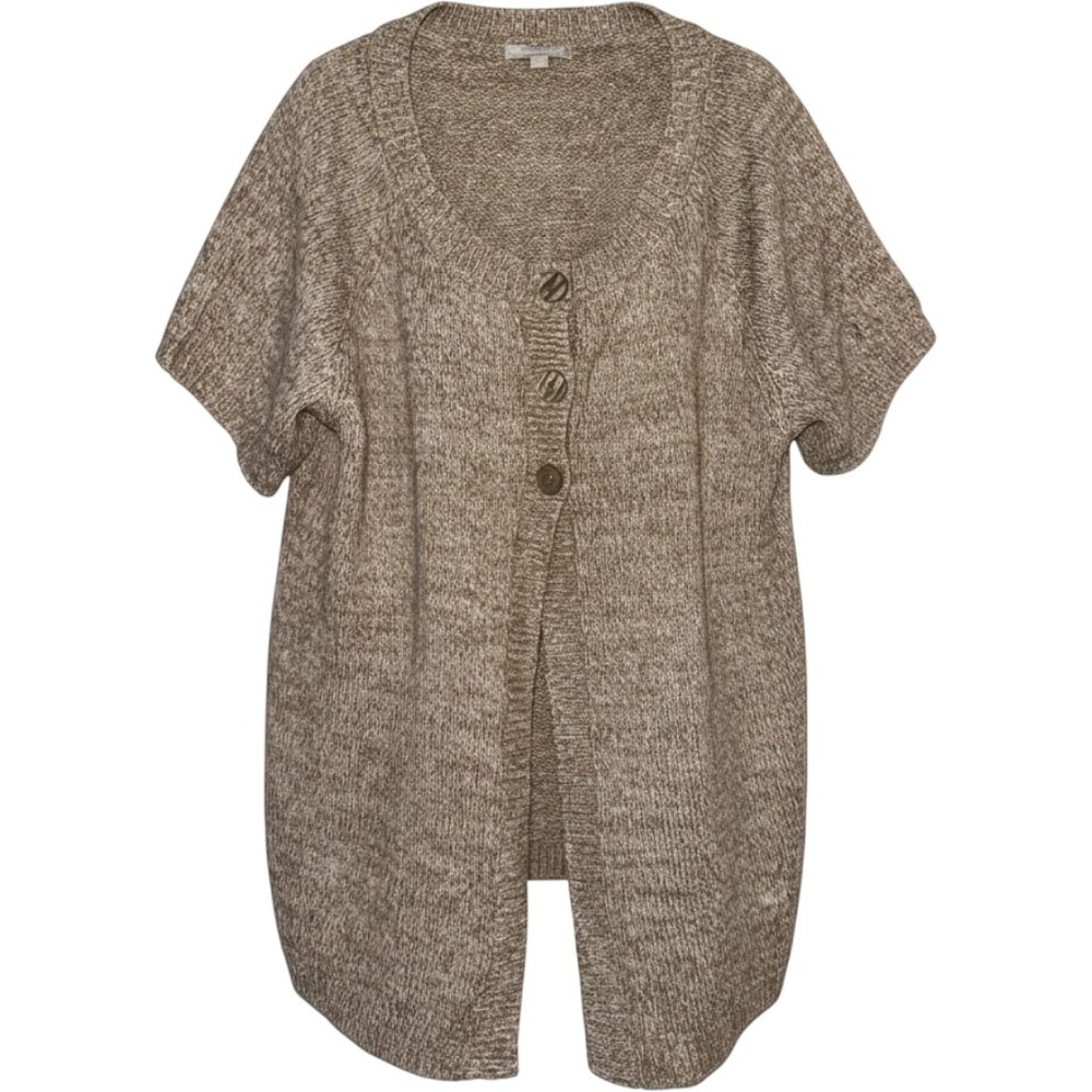 Woman Within Women's Plus Size 1X 22/24 Button Brown Short Sleeve Cardigan NWT
